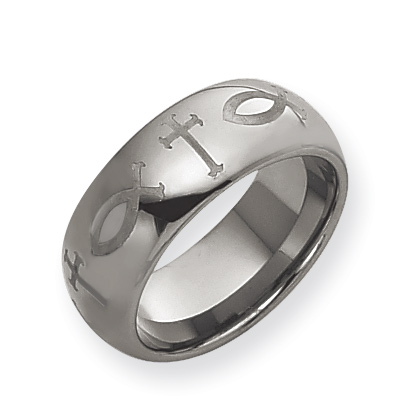 8mm Tungsten Ring with Cross and Ichthus