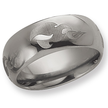 8mm Tungsten Ring with Flames Laser Design