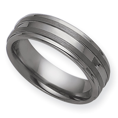 7mm Tungsten Ring Grooved with Ridged Edges