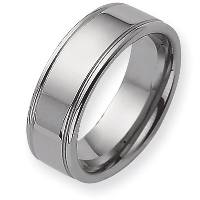 8mm Tungsten Ring with Grooved Edges