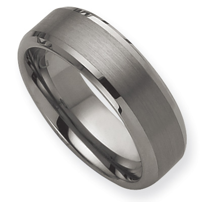 8mm Tungsten Ring with Beveled Edges Brushed Finish