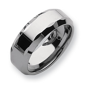 Beveled 8mm Tungsten Ring with Facets - Clearance