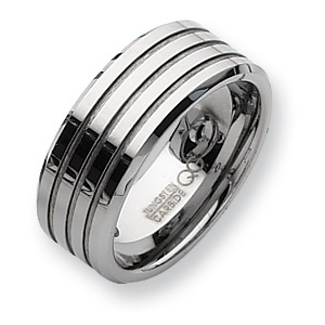 9mm Tungsten Ring Grooves with Beveled Edges - Clearance