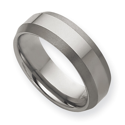 8mm Tungsten Ring Brushed Beveled Edges