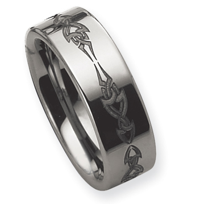 8mm Flat Tungsten Ring with Laser Design