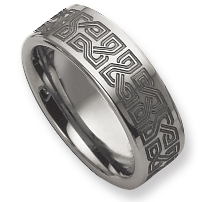 8mm Flat Tungsten Ring with Laser Design