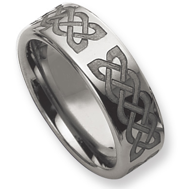 8mm Flat Tungsten Ring with Laser Design