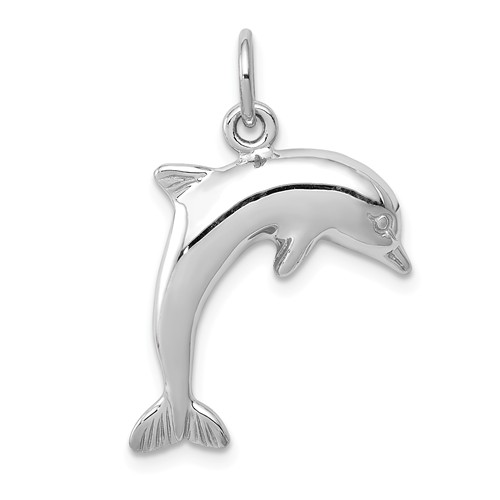 14k White Gold Dolphin Pendant 3/4in