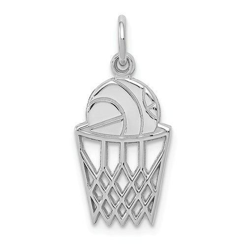 14k White Gold Basketball and Net Pendant 5/8in