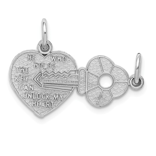 14k White Gold Small He Who Holds The Key Can Unlock My Heart Pendant