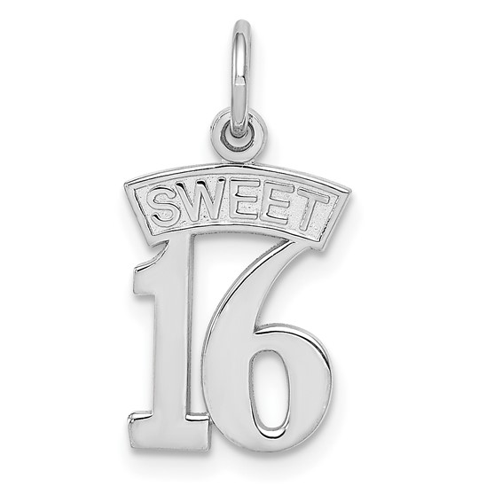 14kt White Gold 1/2in Sweet 16 Banner Charm