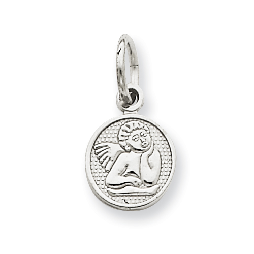 14kt White Gold 5/16in Small Round Angel Charm