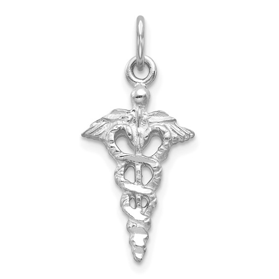 14kt White Gold 5/8in 3-D Caduceus Charm