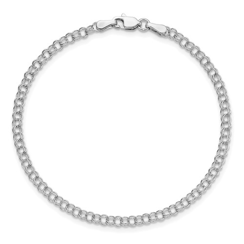 14k White Gold 7in Double Link Charm Bracelet 3mm
