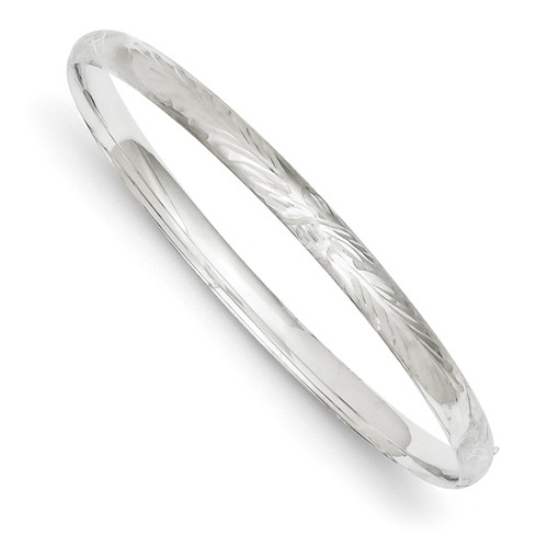 14k White Gold 7in Florentine Hinged Bangle Bracelet 4mm