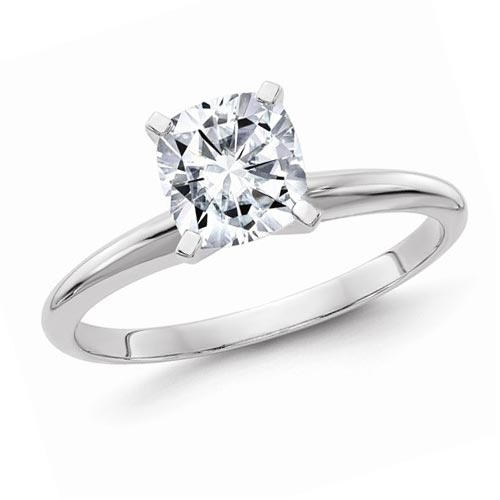 14k White Gold 1.6 ct Pure Light Moissanite Cushion Solitaire Ring 