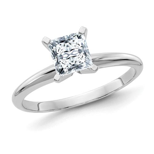 14k White Gold 2.5 ct Pure Light Moissanite Square Solitaire Ring 