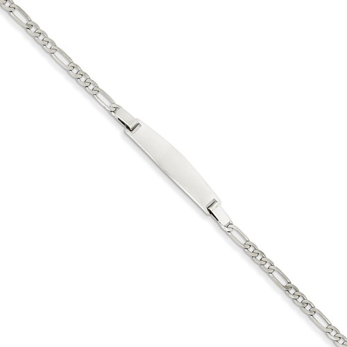 14kt White Gold 7in Figaro Link ID Bracelet 3mm