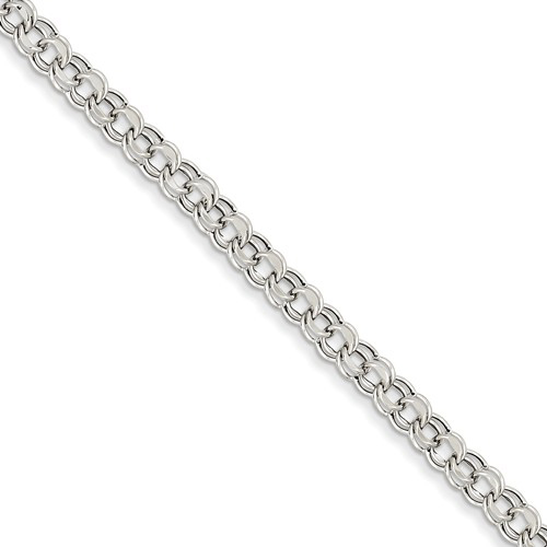 14kt White Gold 7.25in Double Link Hollow Charm Bracelet 5mm