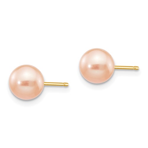 14k Yellow Gold 6mm Pink Round Freshwater Cultured Pearl Stud Earrings