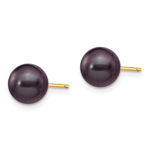14k Yellow Gold 7mm Black Round Freshwater Cultured Pearl Earrings