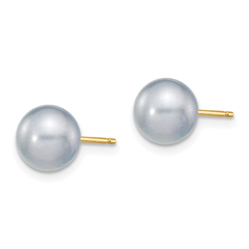 14k Yellow Gold 7mm Gray Round Freshwater Cultured Pearl Earrings