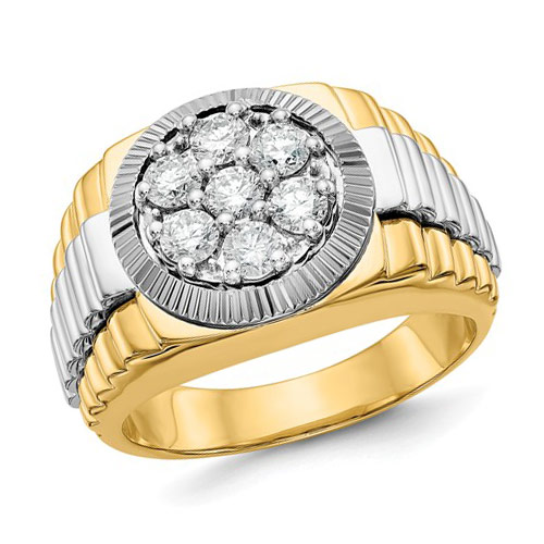 14k Two-tone Gold 1 ct True Origins Created Diamond Cluster Men's Ring
