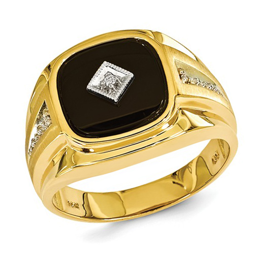 14kt Yellow Gold Men's Onyx Ring with Diamond Accent