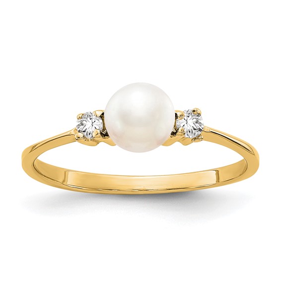 10k Yellow Gold 5mm Near Round Freshwater Cultured Pearl Diamond Ring