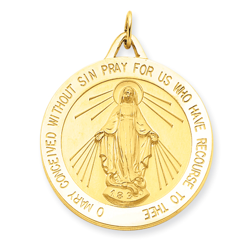 14kt Yellow Gold 1 1/8in Miraculous Medal Pendant