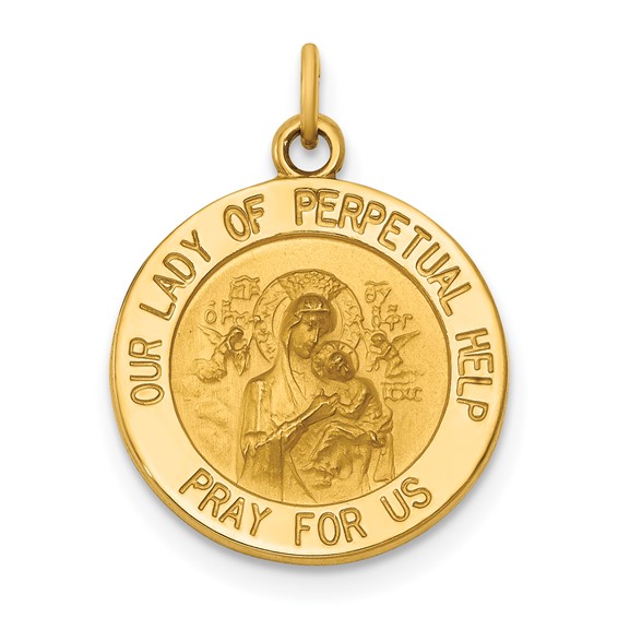 14k Yellow Gold Our Lady of Perpetual Help Medal Charm 9/16in