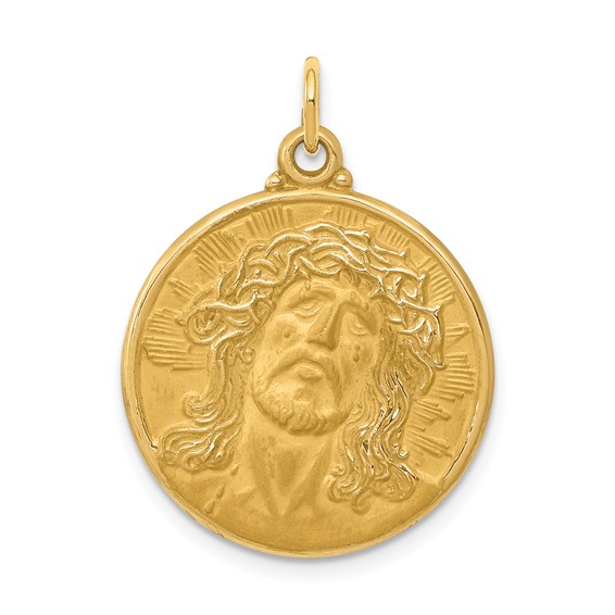 14k Yellow Gold 3/4in Round Jesus Medal Pendant