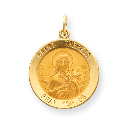 14k Yellow Gold 7/8in Saint Theresa Medal Pendant