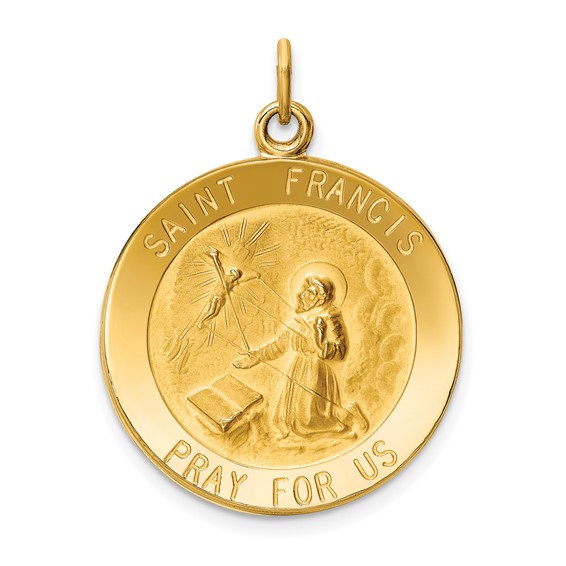 14k Yellow Gold 7/8in Saint Francis Medal Pendant