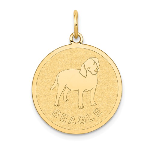 14k Yellow Gold Round Beagle Pendant 3/4in