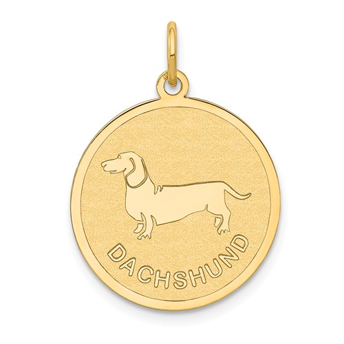 14k Yellow Gold Round Dachshund Pendant 3/4in