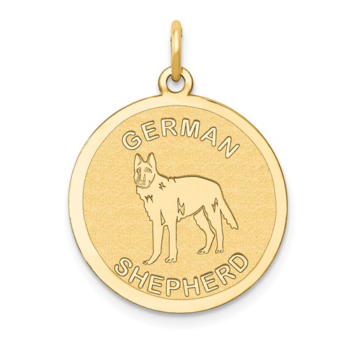 14k Yellow Gold Round German Shepherd Pendant 3/4in