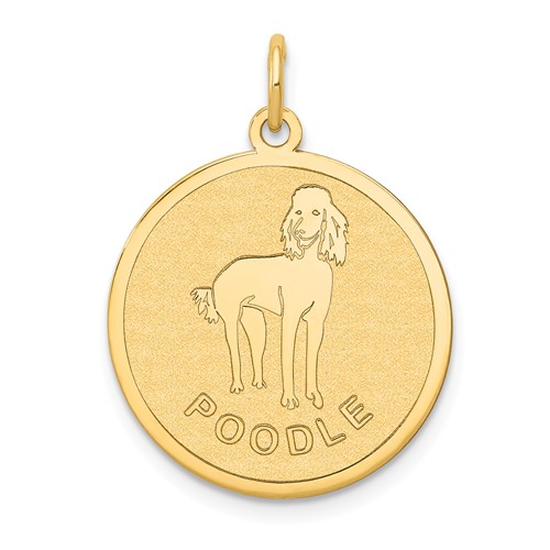 14k Yellow Gold Round Poodle Pendant 3/4in