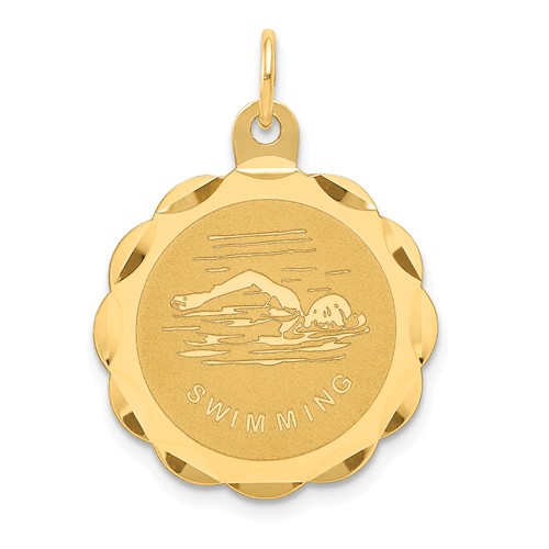 14k Yellow Gold Swimming Disc Pendant 3/4in