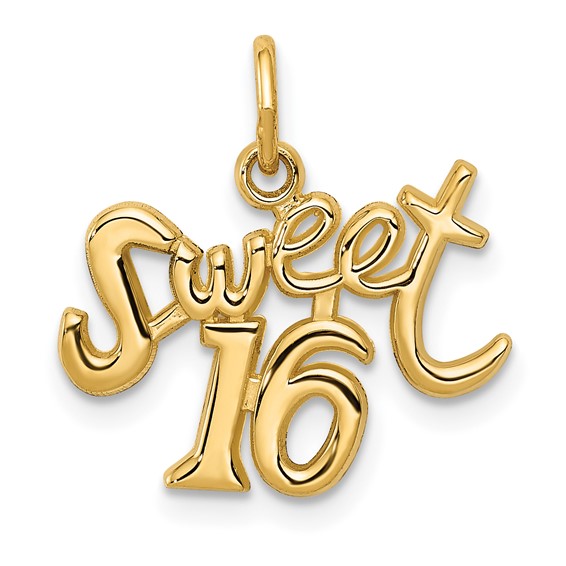 14kt Yellow Gold 5/8in Polished Sweet 16 Charm