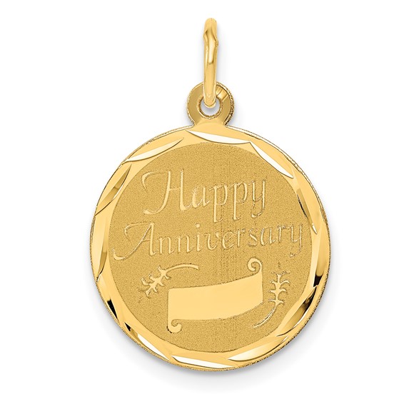 14kt Yellow Gold 5/8in Faceted Happy Anniversary Charm