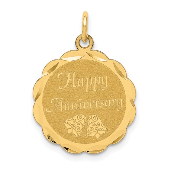 14kt Yellow Gold 5/8in Happy Anniversary Wedding Bells Charm