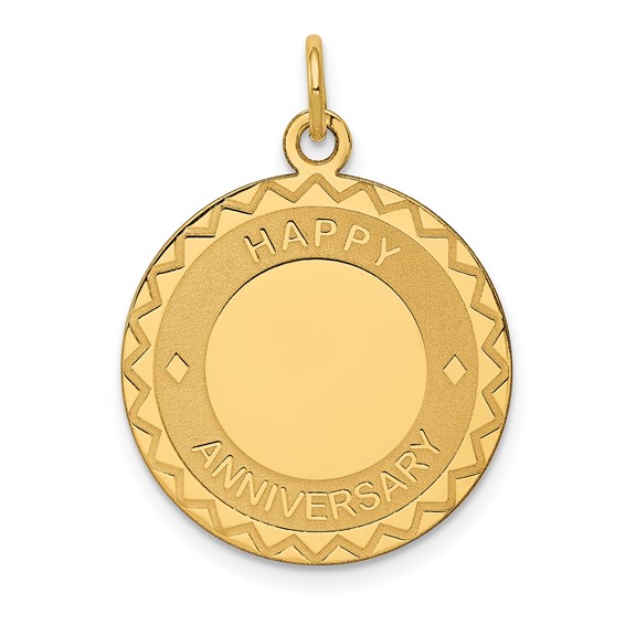 14k Yellow Gold Engravable Happy Anniversary Charm 3/4in