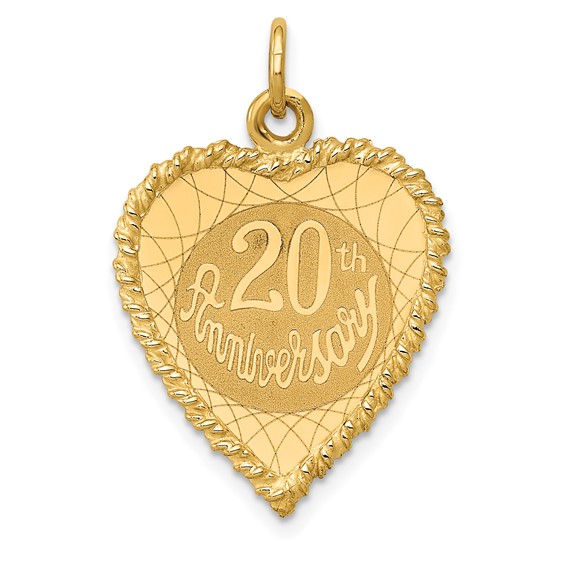 14kt Yellow Gold 3/4in Heart Shaped 20th Anniversary Charm