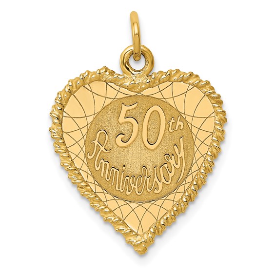 14kt Yellow Gold 3/4in Heart Shaped 50th Anniversary Charm