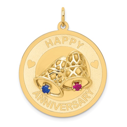 14k Yellow Gold Happy Anniversary With Bells Pendant 1in