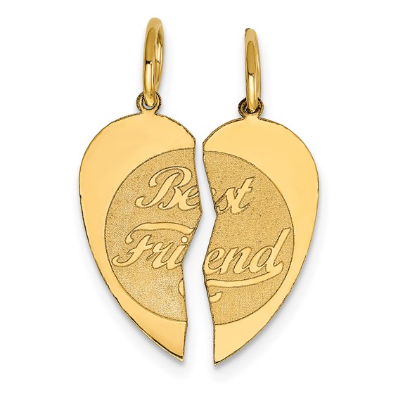 14k Yellow Gold 5/8in Best Friend Heart Pendant Break Apart