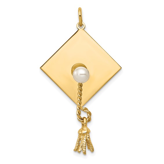 14kt Yellow Gold 1 3/8in Grad Cap with Pearl Pendant