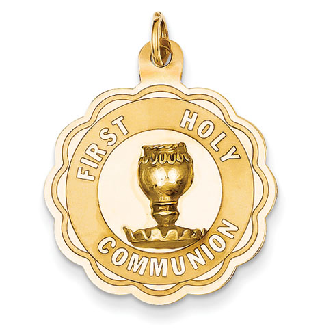14kt Gold 7/8in Laser Engraved First Holy Communion Pendant