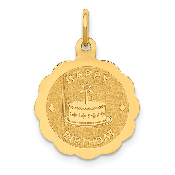 14kt Yellow Gold 1/2in Happy Birthday Cake Charm